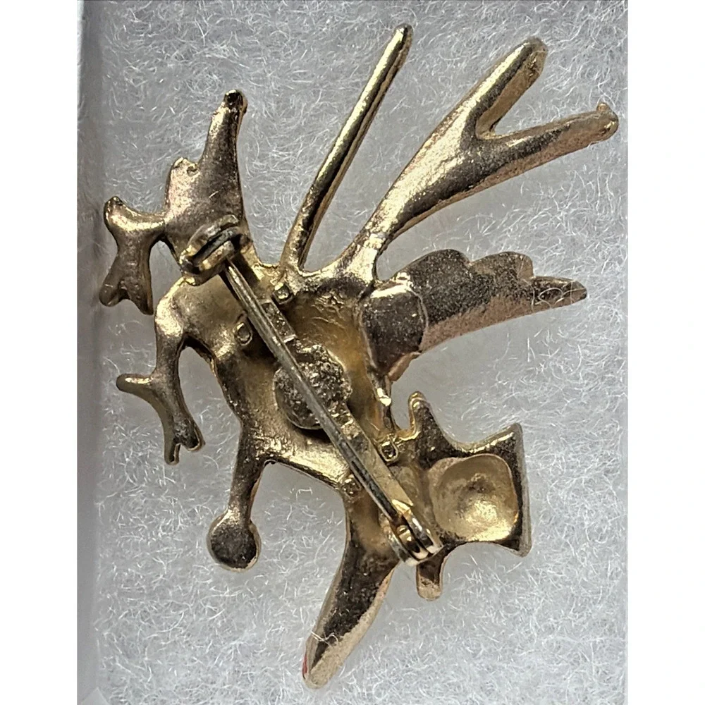 Vintage Roadrunner Natty Bird Pin Brooch Stork Gold Tone Enamel Top Hat Cane